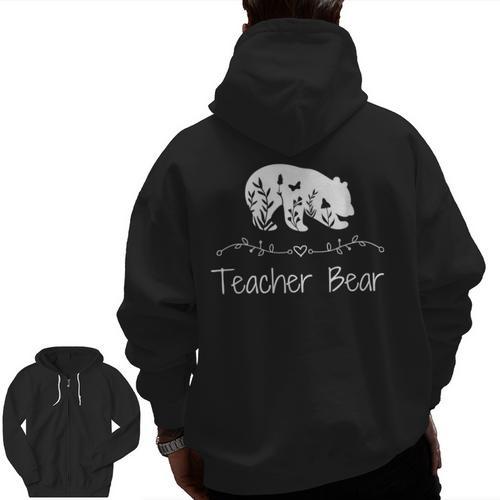 Teacher Bear For Educators Teacher Appreciation Men Zip Up Hoodie Back Print - teacherstshirts.com DE