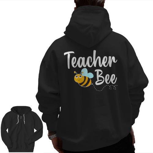 Teacher Bee Bumblebee Back To School Men Zip Up Hoodie Back Print - teacherstshirts.com UK