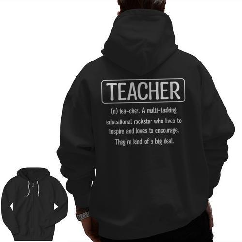 Teacher Definition Teacher Men Zip Up Hoodie Back Print - teacherstshirts.com