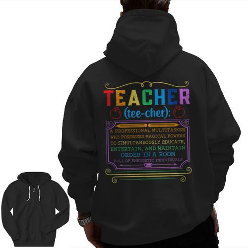 Teacher Definition Teaching School Teacher Men Zip Up Hoodie Back Print - teacherstshirts.com AU