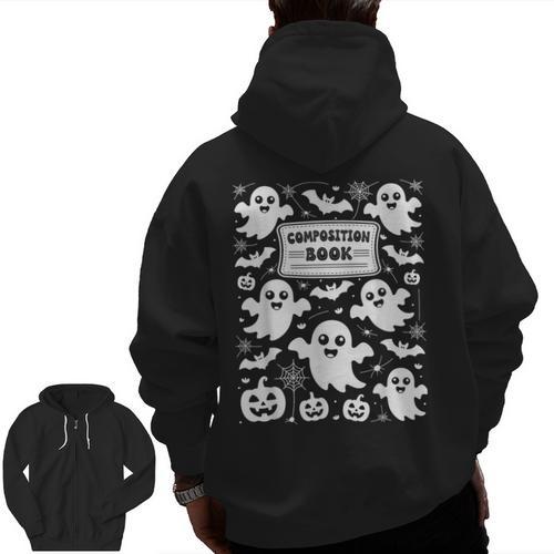 Teacher Halloween Composition Notebook Costume Halloween Men Zip Up Hoodie Back Print - teacherstshirts.com AU