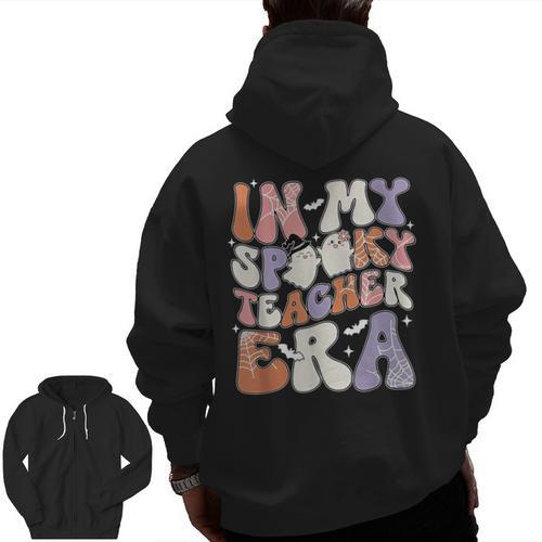 Teacher Halloween In My Spooky Teacher Era Retro Groovy Men Zip Up Hoodie Back Print - teacherstshirts.com DE