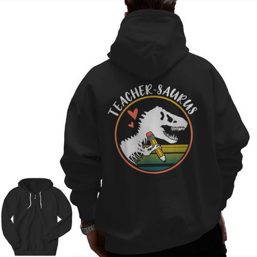 Teacher-Saurus Dinosaur Teacher Design T-Rex Design Men Zip Up Hoodie Back Print - teacherstshirts.com AU