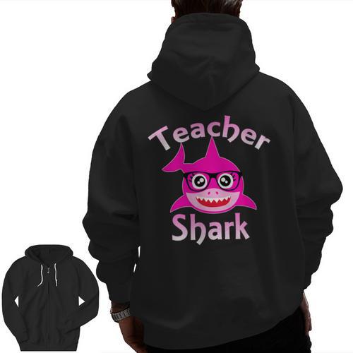 Teacher Shark Female Teacher Men Zip Up Hoodie Back Print - teacherstshirts.com AU
