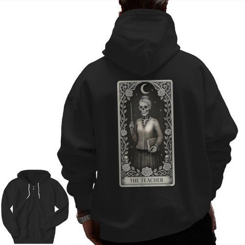The Teacher Skeleton Tarot Card Men Zip Up Hoodie Back Print - teacherstshirts.com AU
