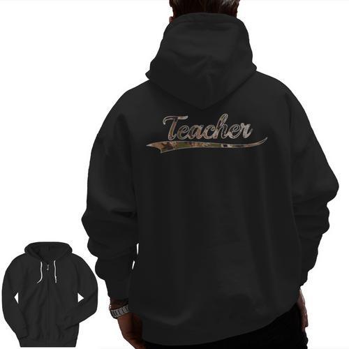 Teacher Teaching Camouflage Vintage Inspired Distressed Camo For Men Women Men Zip Up Hoodie Back Print - teacherstshirts.com