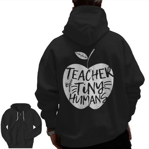 Teacher Of Tiny Humans Preschool Kindergarten Teacher Men Zip Up Hoodie Back Print - teacherstshirts.com DE