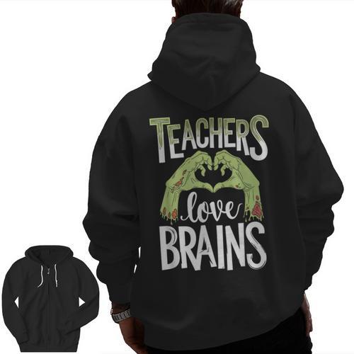 Teachers Love Zombie Teacher Halloween Fun Men Zip Up Hoodie Back Print - teacherstshirts.com AU