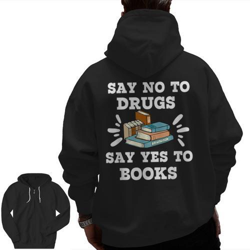 Teachers Red Ribbon Week Say No To Drugs Say Yes To Books Men Zip Up Hoodie Back Print - teacherstshirts.com AU