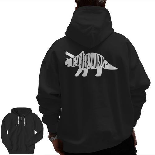 Teachersaurus Like A Normal Teacher Awesome Dinosaur Teacher Men Women Girls Kids Men Zip Up Hoodie Back Print - teacherstshirts.com