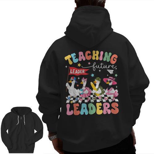 Teaching Future Leaders Groovy Teacher Back To School Men Zip Up Hoodie Back Print - teacherstshirts.com UK