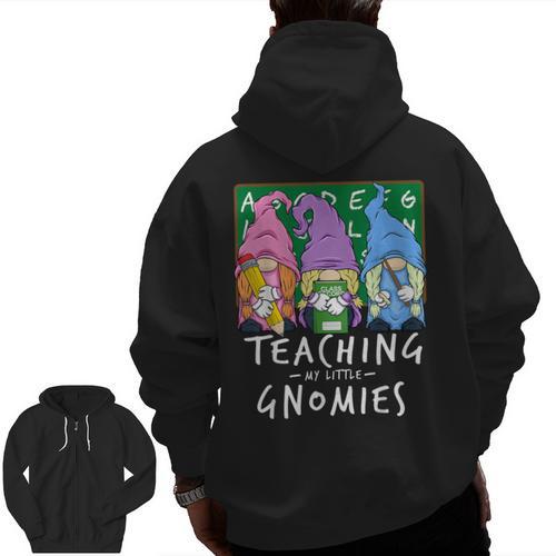 Teaching My Little Gnomies With Gnome For Teacher Women Men Zip Up Hoodie Back Print - teacherstshirts.com AU