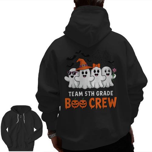 Team 5th Grade Boo Crew Halloween Teacher Student Costume Men Zip Up Hoodie Back Print - teacherstshirts.com DE