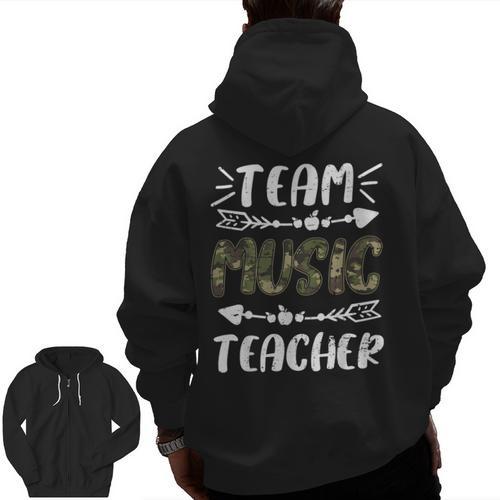 Team Music Teacher Camo Teacher Student Back To School Men Zip Up Hoodie Back Print - teacherstshirts.com AU