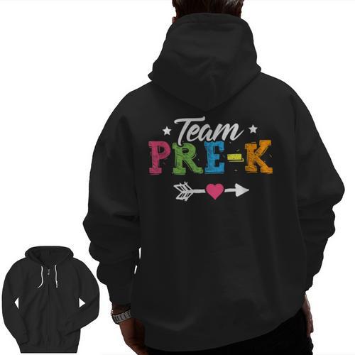 Team Pre-K Shirt PreSchool Teacher Student Back To School Men Zip Up Hoodie Back Print - teacherstshirts.com