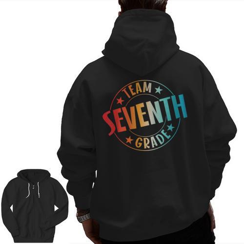 Team Seventh Grade Teacher Student Back To School 7th Grade Men Zip Up Hoodie Back Print - teacherstshirts.com