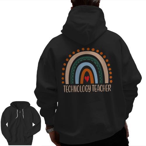 Technology Teacher Rainbow Appreciation Day Back To School For Men Women Men Zip Up Hoodie Back Print - teacherstshirts.com