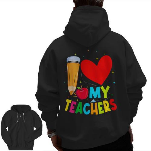 Teens Graduation I Heart My Teachers I Love My Teachers Men Zip Up Hoodie Back Print - teacherstshirts.com UK