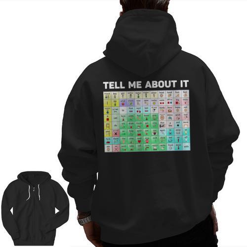 Tell Me About It Speech Language Pathology AAC Sped Teacher Men Zip Up Hoodie Back Print - teacherstshirts.com