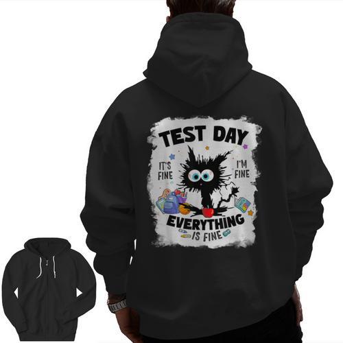 Test Day Stressed Cat Teacher Student Kids Testing Day Men Zip Up Hoodie Back Print - teacherstshirts.com DE