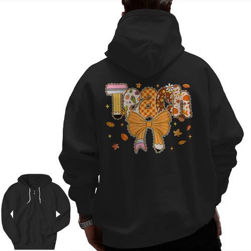 Thanksgiving Teacher Pencil Bow One Thankful Teacher Fall Men Zip Up Hoodie Back Print - teacherstshirts.com UK