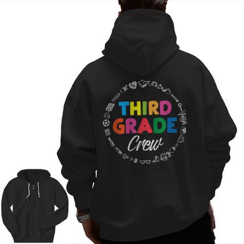 Third Grade Crew First Day Of School 3rd Grade Teacher Men Zip Up Hoodie Back Print - teacherstshirts.com UK