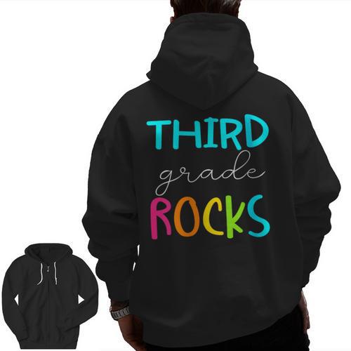 Third Grade Rocks Shirt Team 3rd Grade Teacher Men Zip Up Hoodie Back Print - teacherstshirts.com
