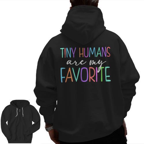 Tiny Humans Are My Favorite Daycare Provider Teacher Daycare Men Zip Up Hoodie Back Print - teacherstshirts.com