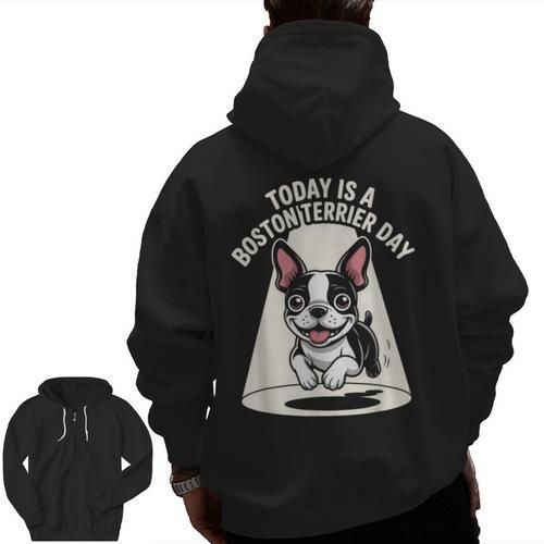 Today Is A Boston Terrier Day Cute Dog Lover Cartoon Men Zip Up Hoodie Back Print - Bostonterriersmerch.com UK