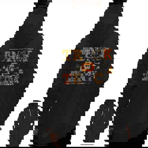 Trick Or Teach Funny School Teacher Halloween Costume Men Zip Up Hoodie Back Print - teacherstshirts.com