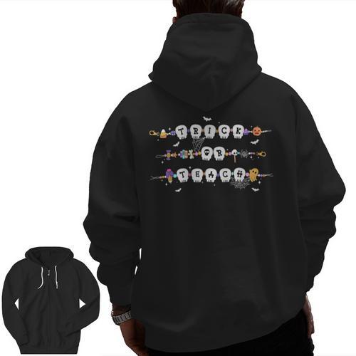 Trick Or Teach Spooky Teacher Happy Halloween Bracelet Men Zip Up Hoodie Back Print - teacherstshirts.com DE