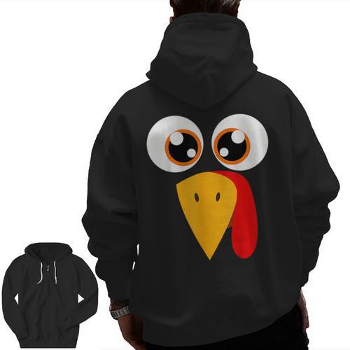 Turkey Face Halloween Costume Thanksgiving Teacher Nurse Men Zip Up Hoodie Back Print - teacherstshirts.com UK