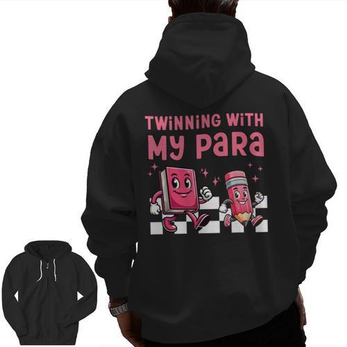 Twinning With My Para Teacher Matching Paraprofessional 70s For Men Women Men Zip Up Hoodie Back Print - teacherstshirts.com