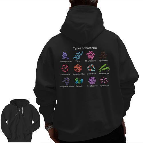 Types Of Bacteria Microbiologist Biology Science Teacher Men Zip Up Hoodie Back Print - teacherstshirts.com