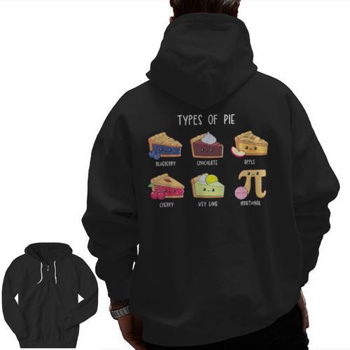 Types Of Pie Pi Day Math Teacher Geek 314 Math Pun Men Zip Up Hoodie Back Print - teacherstshirts.com UK