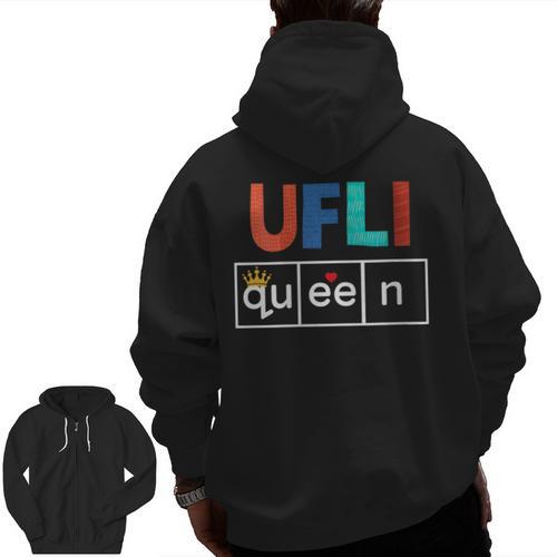 UFLI Queen Science Of Reading Literacy Teacher Appreciation Men Zip Up Hoodie Back Print - teacherstshirts.com