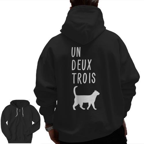 Un Deux Trois Cat Shirt French Teacher Men Zip Up Hoodie Back Print - teacherstshirts.com