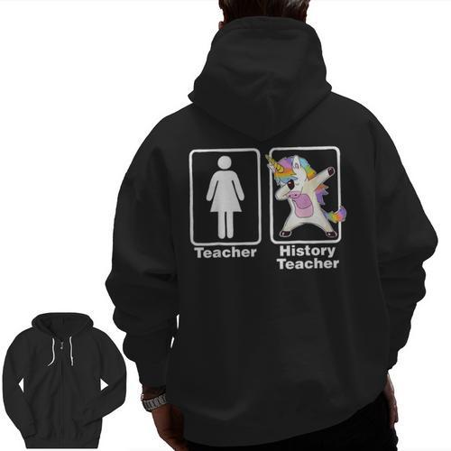 Unicorn History Teacher T-Shirt History Teacher Men Zip Up Hoodie Back Print - teacherstshirts.com UK