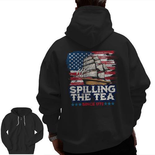 US History Teacher Boston Spilling The Tea Since 1773 Men Zip Up Hoodie Back Print - teacherstshirts.com DE