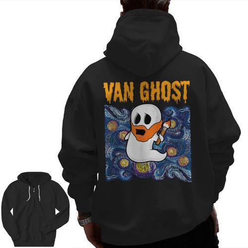 Van Ghost Art Teacher Halloween Van Gogh Starry Night Men Zip Up Hoodie Back Print - teacherstshirts.com