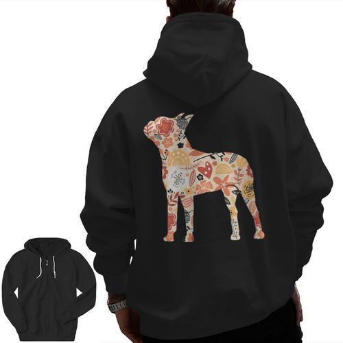 Vintage Floral Boston Terrier For Dog Lover Men Zip Up Hoodie Back Print - Bostonterriersmerch.com