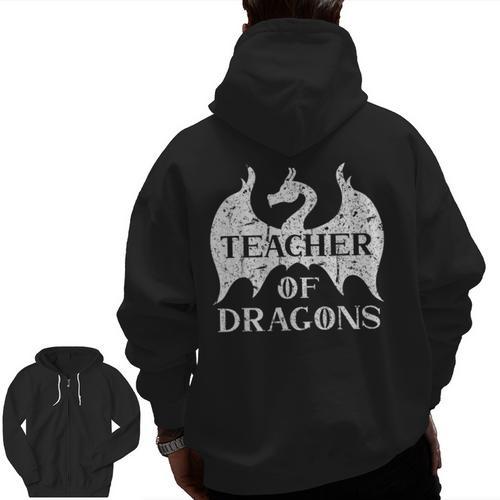 Vintage Teacher Of Dragons Quotes Teacher Student Men Zip Up Hoodie Back Print - teacherstshirts.com