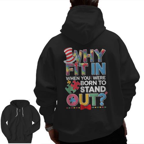 Why Fit In Doctor Teacher Cat In Hat Cool Autism Awareness Men Women Kids Men Zip Up Hoodie Back Print - teacherstshirts.com UK