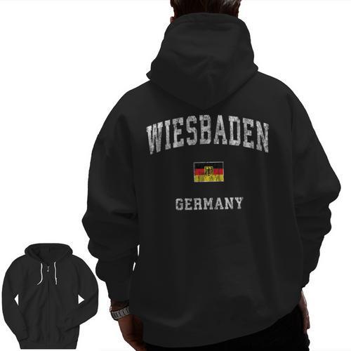 Wiesbaden Germany Vintage Athletic Sports Men Zip Up Hoodie Back Print - Bostonterriersmerch.com