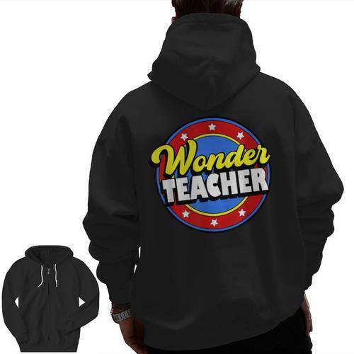 Wonder Teacher Super Woman Power Superhero Back To School Men Zip Up Hoodie Back Print - teacherstshirts.com