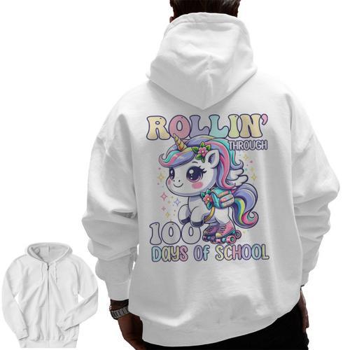 100 Days Of School Girls Teacher 100th Day Unicorn Outfit Men Zip Up Hoodie Back Print - teacherstshirts.com