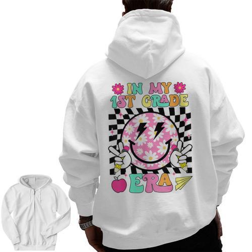 In My 1st Grade Era Smile Face Back To School Teacher Kid Men Zip Up Hoodie Back Print - teacherstshirts.com AU