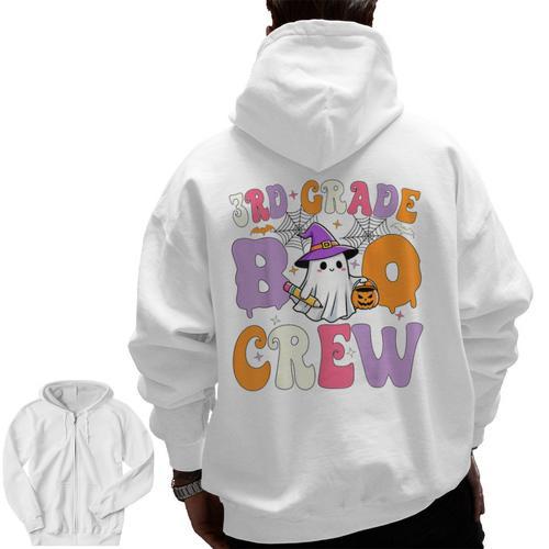3rd Grade Boo Crew Spooky Third Grade Halloween Teacher Men Zip Up Hoodie Back Print - teacherstshirts.com UK
