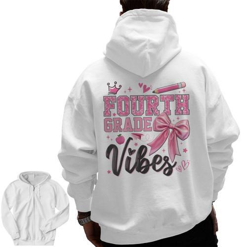 4th Fourth Grade Vibes Back To School Coquette Teacher Girl Men Zip Up Hoodie Back Print - teacherstshirts.com