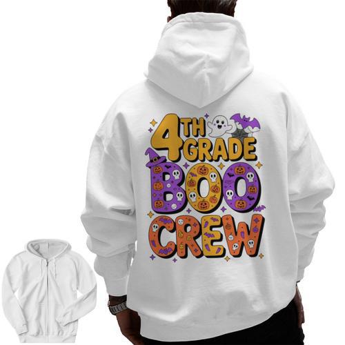 4th Grade Boo Crew Ghost Halloween Teacher Costume Men Zip Up Hoodie Back Print - teacherstshirts.com UK